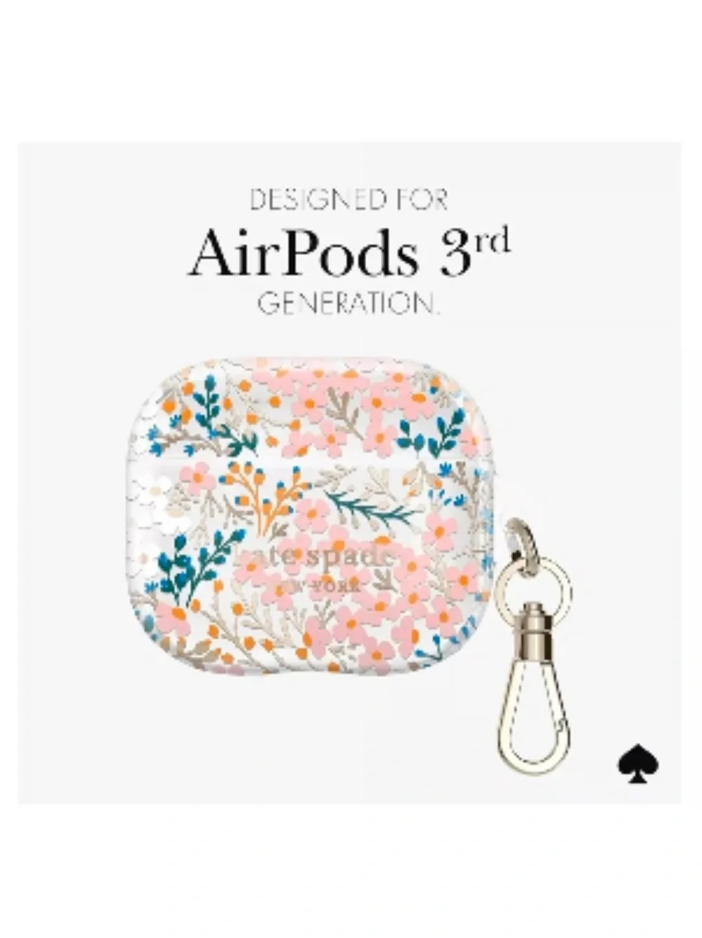kate spade Clear Floral AirPods Pro Case with Silver Clip. 3rd Generation